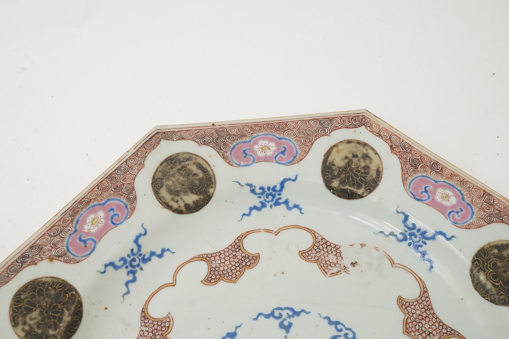 Two graduated Chinese famille rose octagonal dishes, Qianlong period